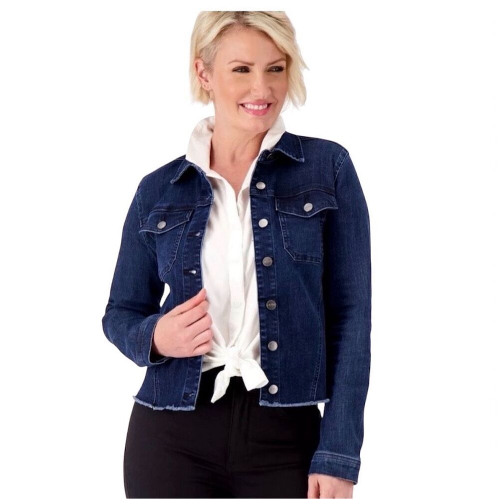 NYDJ Blue Jean Denim Frayed Hem Jacket Sz 0X